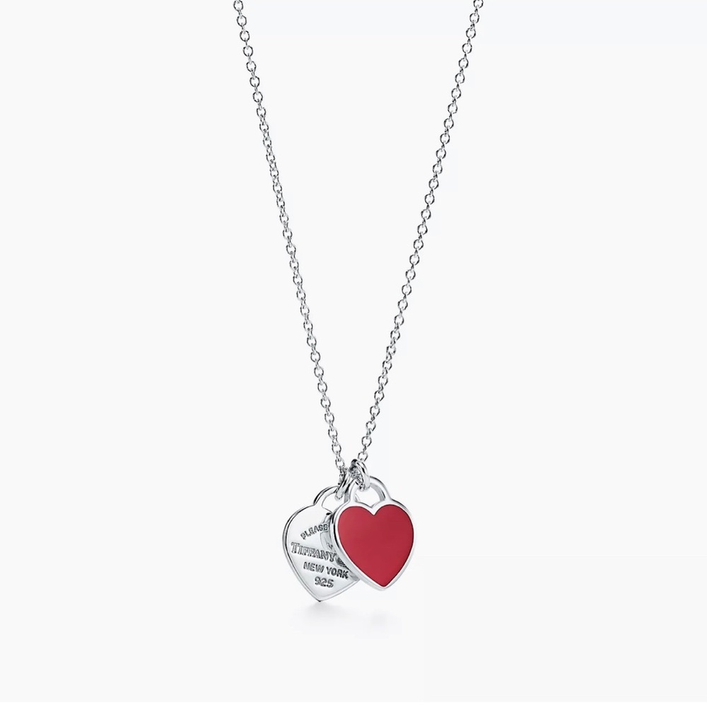 Tiffany Red Double Heart Tag Pendant